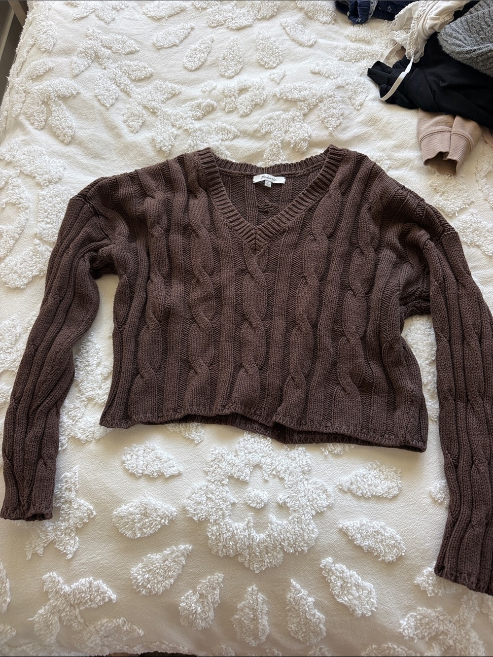 Madewell Brown Cable-Knit V-Neck Sweater
